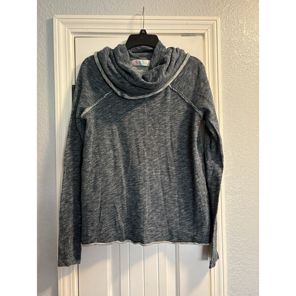 Free People Beach Womens Medium Blue Grey Long Sleeve Tunic Cowl Neck Two Body - Picture 1 of 7